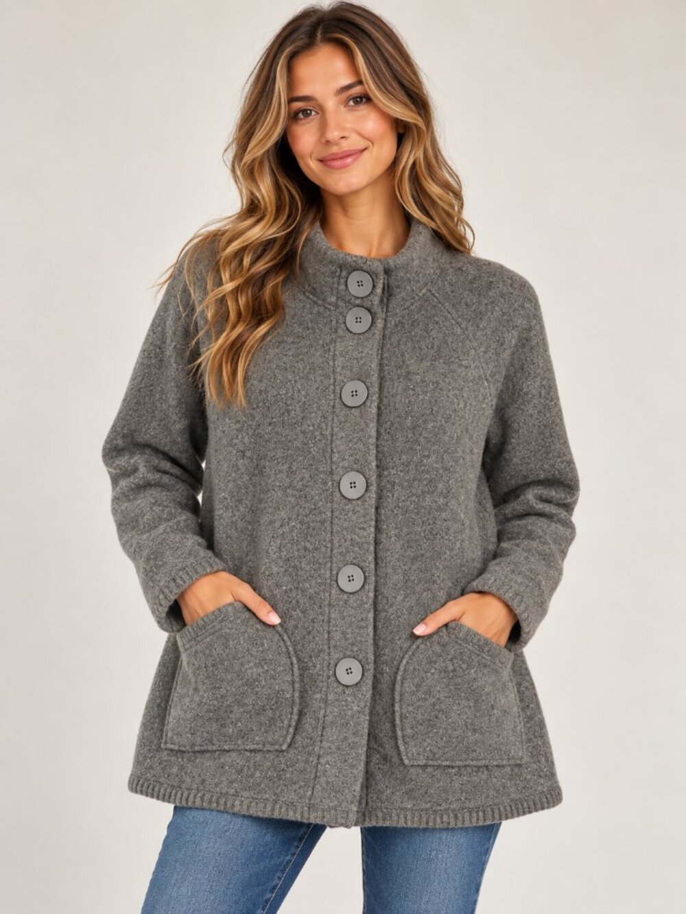 Jones New York Signature Wool Blend Jacket Gray Button Front Size S